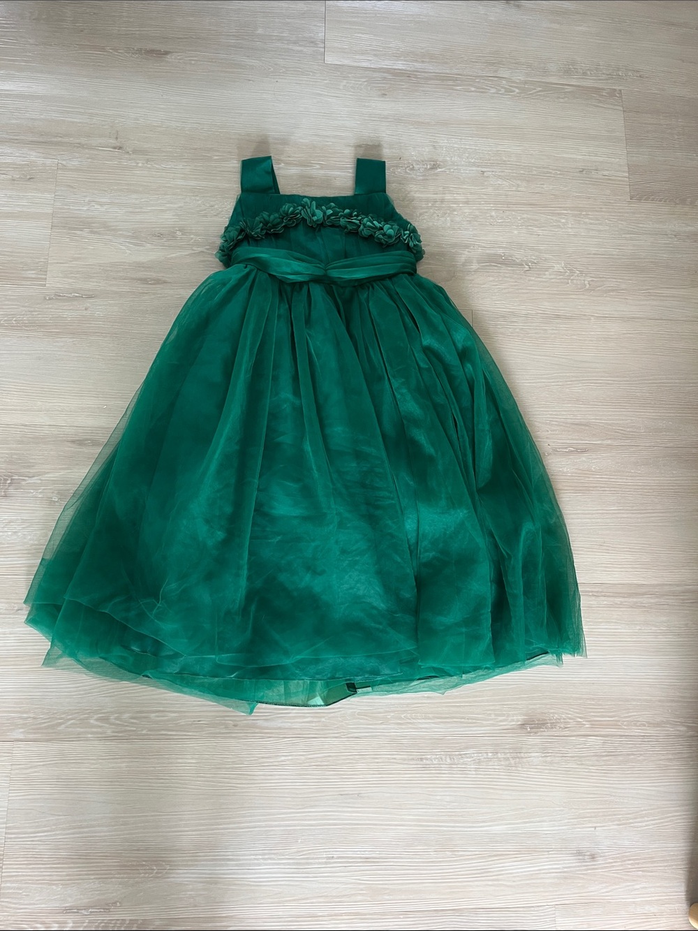 H&M Emerald Green Flower-Trim Tulle Party Dress for Girls
